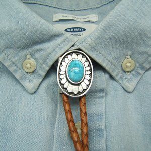 Southwestern Silver Bolo Tie w Turquoise Stone Mens Bolo Ties Womens Bolo Tie